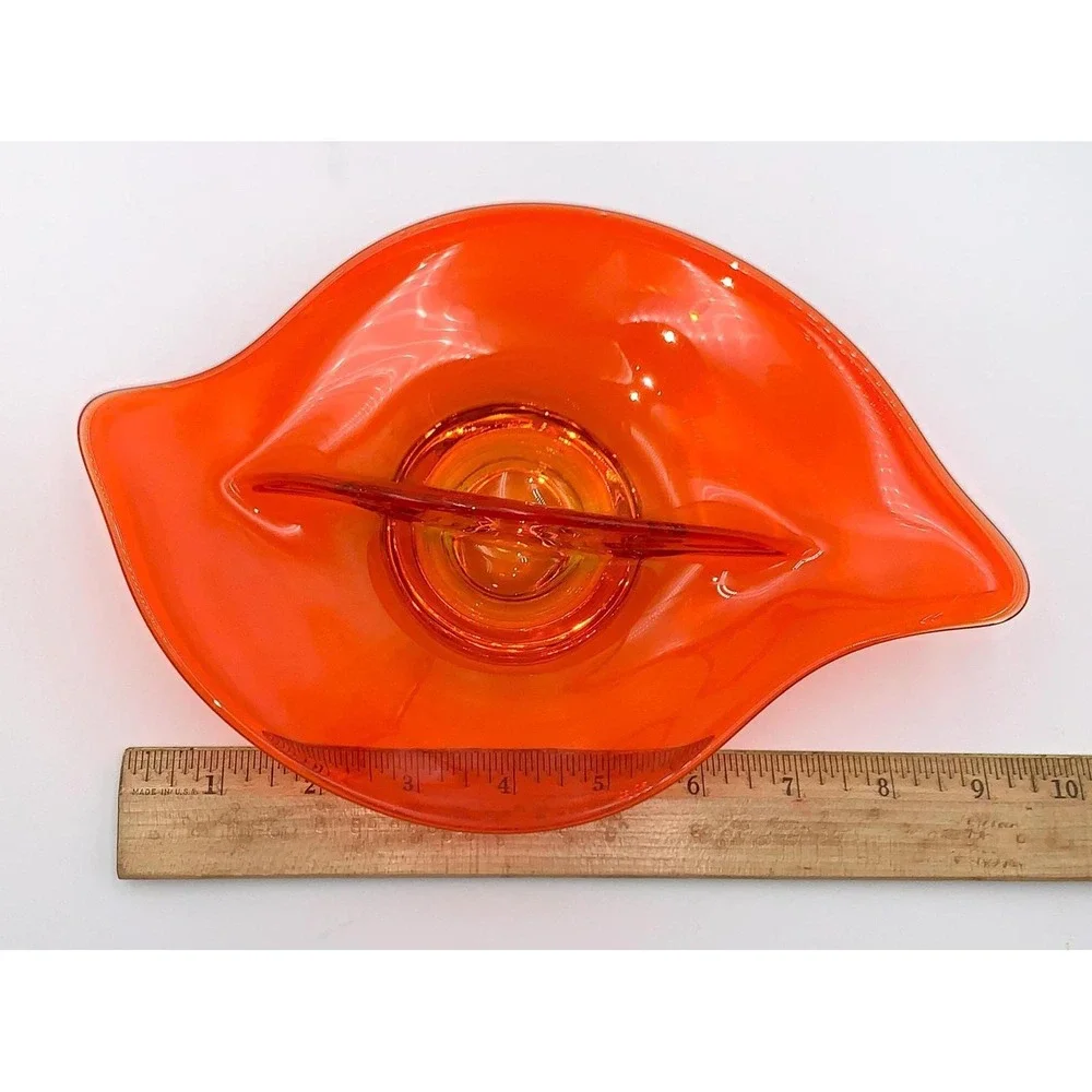 Viking Art Glass Persimmon Vtg Orange Divided‎ Candy Relish Amorphic Dish 60s